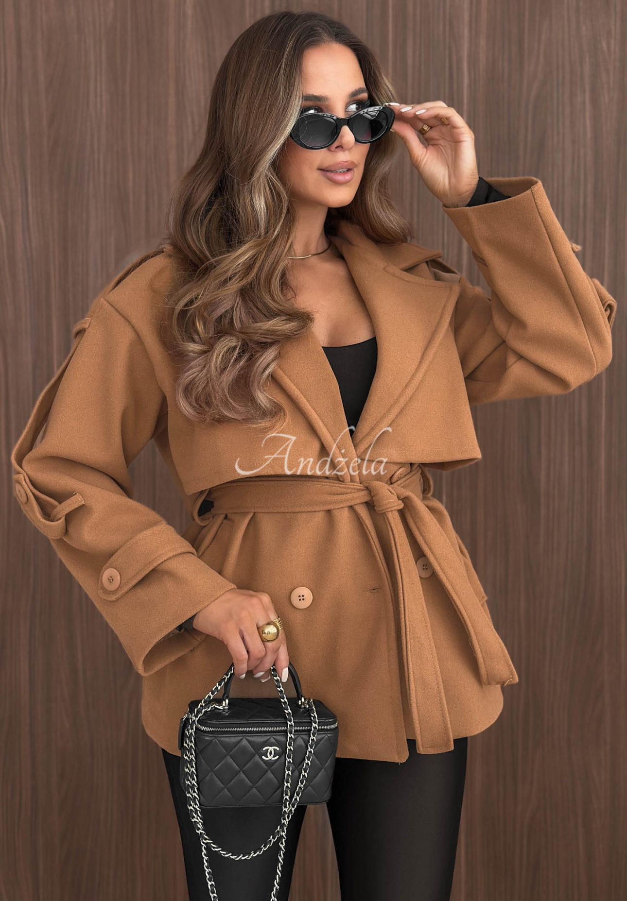 Dwurzędowy Palton  z kołnierzem Timeless Charm camel