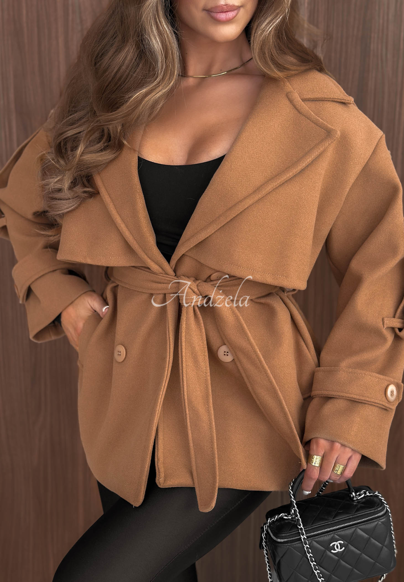 Dwurzędowy Palton  z kołnierzem Timeless Charm camel