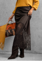 Satynowa Fustă maxi z koronką Velvet Kiss negru