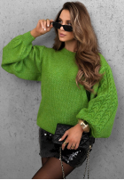 Pulover z ozdobnie plecionymi rękawami Comfort First verde
