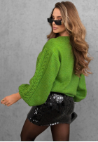 Pulover z ozdobnie plecionymi rękawami Comfort First verde