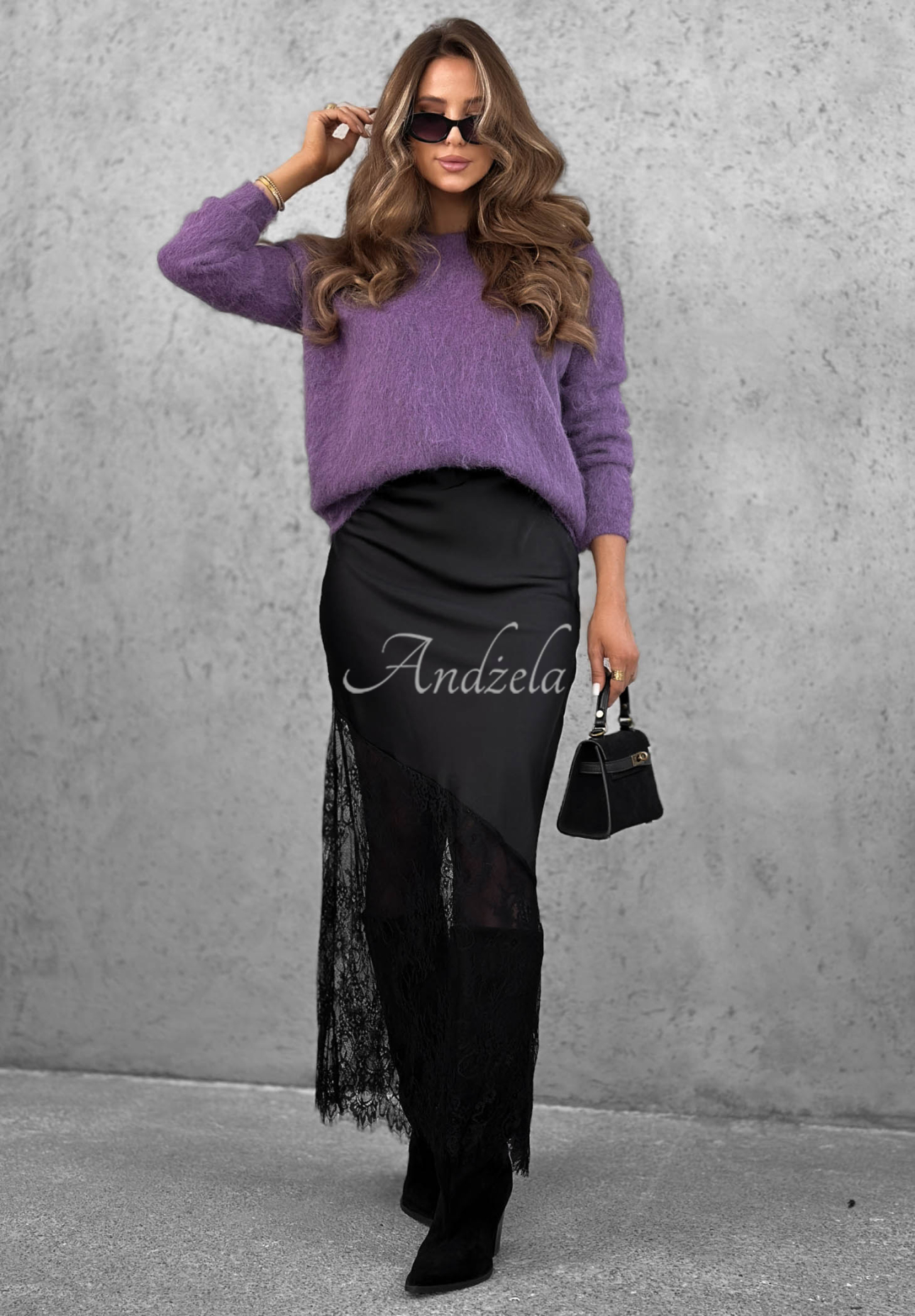 Fustă maxi din satin cu dantelă Velvet Kiss