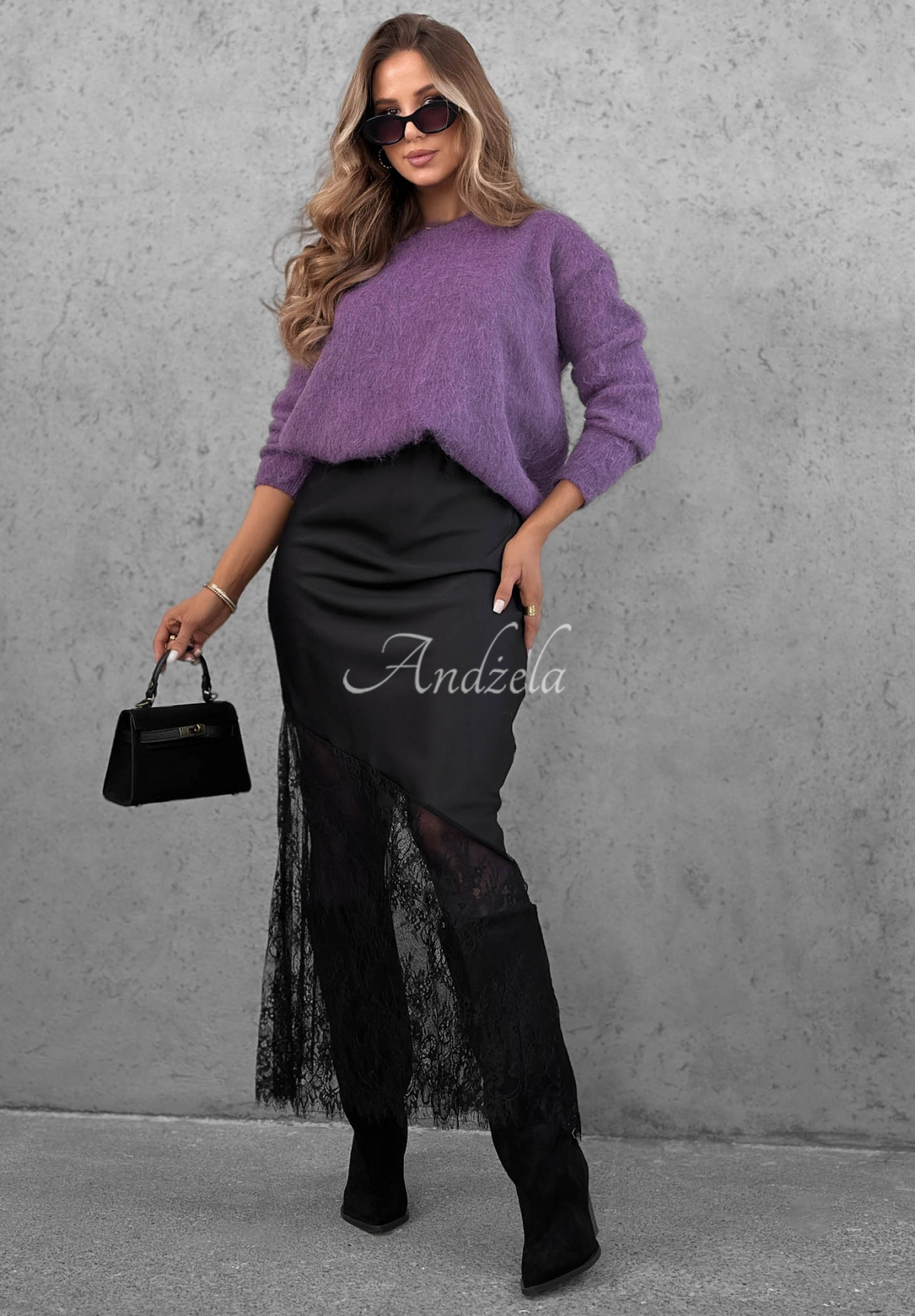 Fustă maxi din satin cu dantelă Velvet Kiss