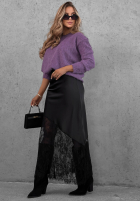 Satynowa Fustă maxi z koronką Velvet Kiss negru