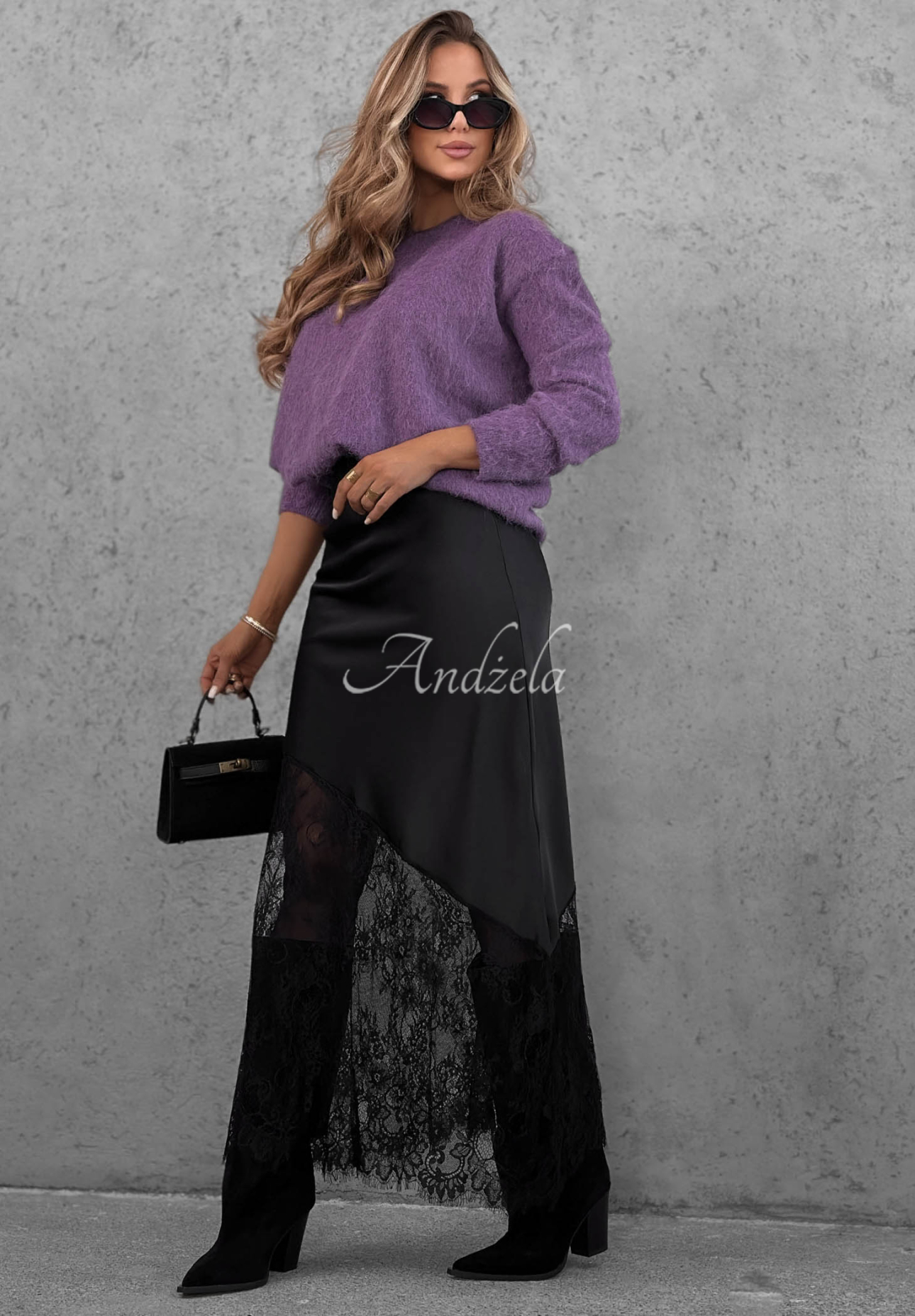 Fustă maxi din satin cu dantelă Velvet Kiss