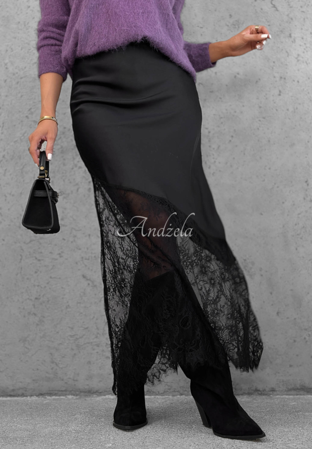 Fustă maxi din satin cu dantelă Velvet Kiss