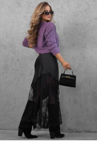 Satynowa Fustă maxi z koronką Velvet Kiss negru