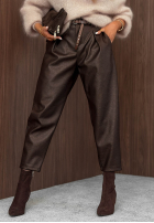 Skórzane Pantaloni mom fit z paskiem Pretty Autumn ciocolatii