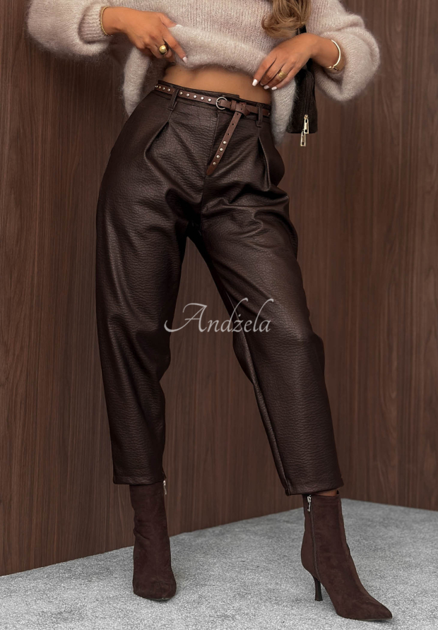 Pantaloni din piele mom fit cu curea Pretty Autumn