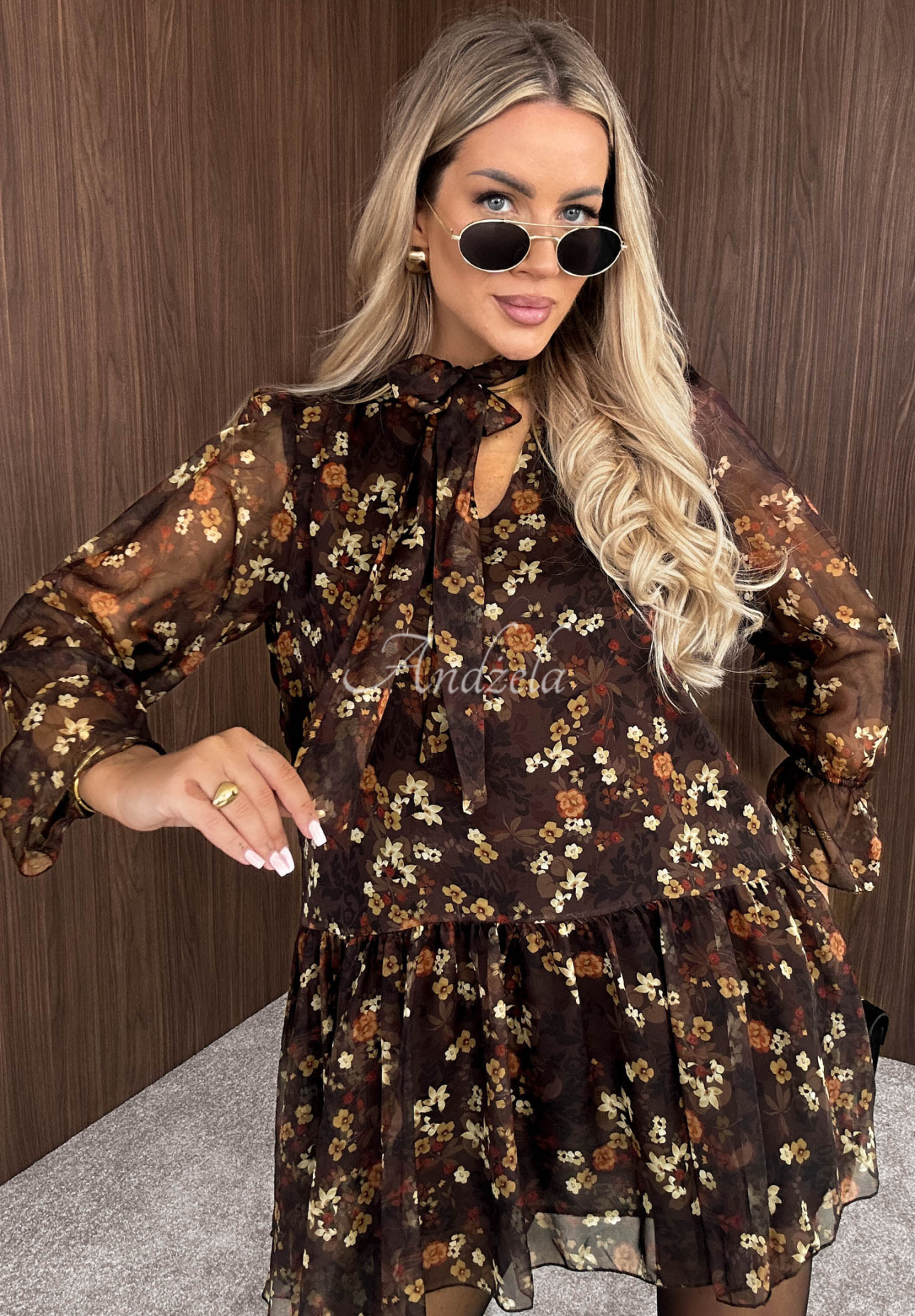 Rochie cu imprimeu floral și volănașe Autumn Fantasy