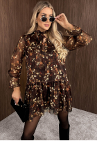 Kwiecista Rochie z falbankami Autumn Fantasy ciocolatie
