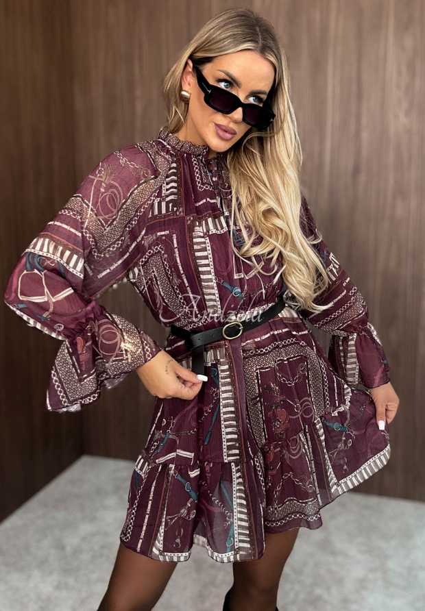 Rochie mini cu imprimeu și volănașe Autumn Memory