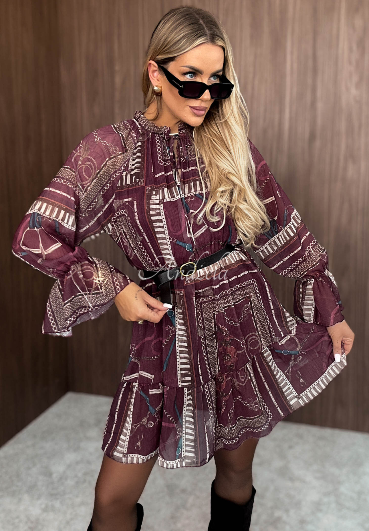 Rochie mini cu imprimeu și volănașe Autumn Memory
