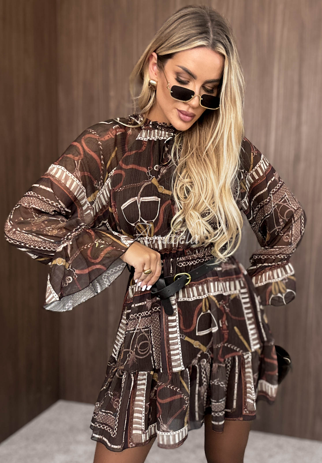 Rochie mini cu imprimeu și volănașe Autumn Memory