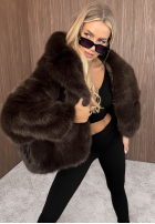 Geacă futerko z kapturem Fluffy Girl ciocolatie