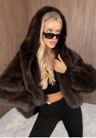 Geacă futerko z kapturem Fluffy Girl ciocolatie