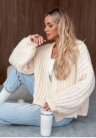 Krótki Pulover Cardigan z bufkami Frost Club ecru