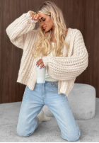 Krótki Pulover Cardigan z bufkami Frost Club ecru