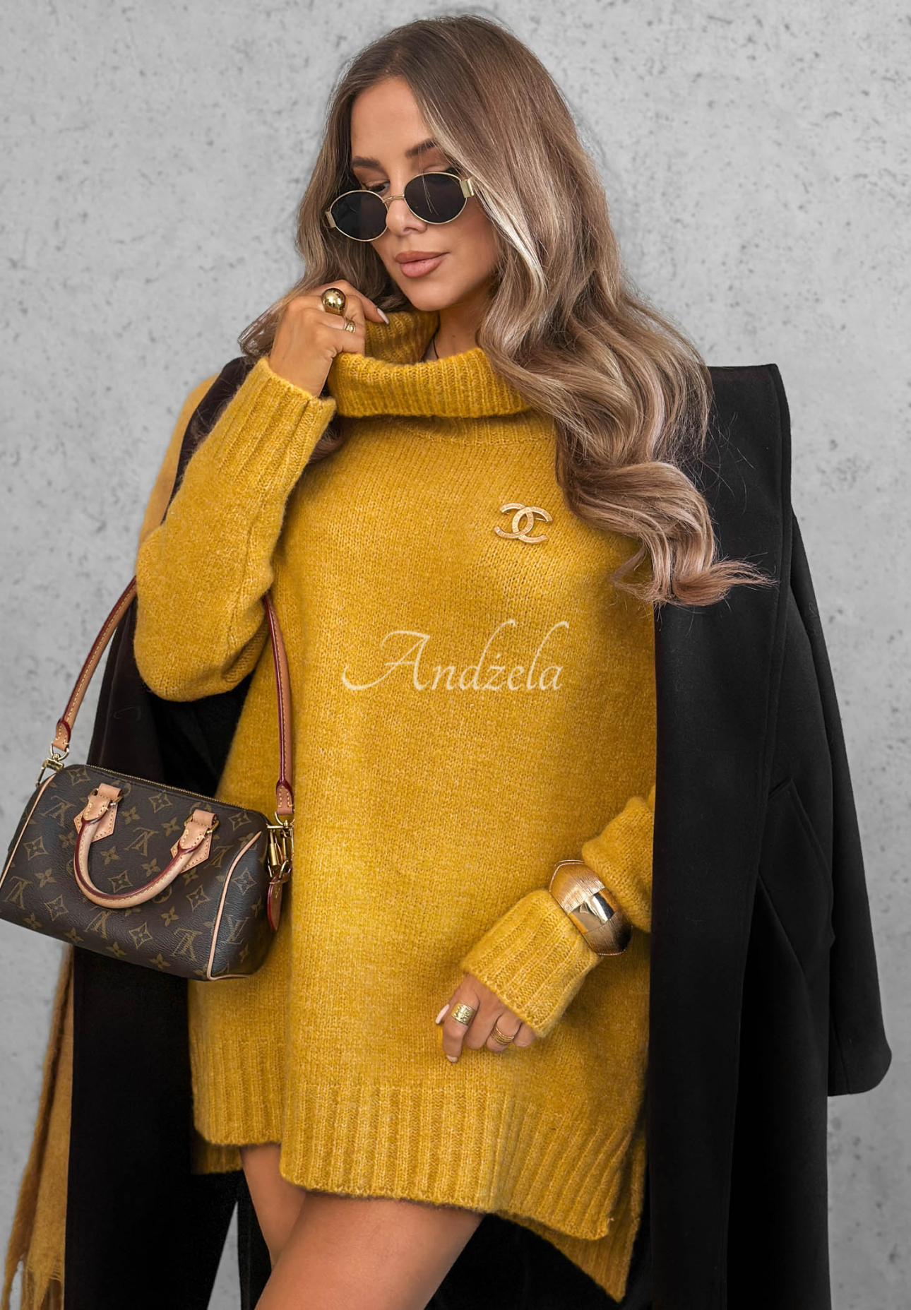 Pulover oversize cu guler rol Benin