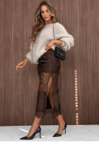 Satynowa Fustă maxi z koronką Autumn Desire ciocolatie