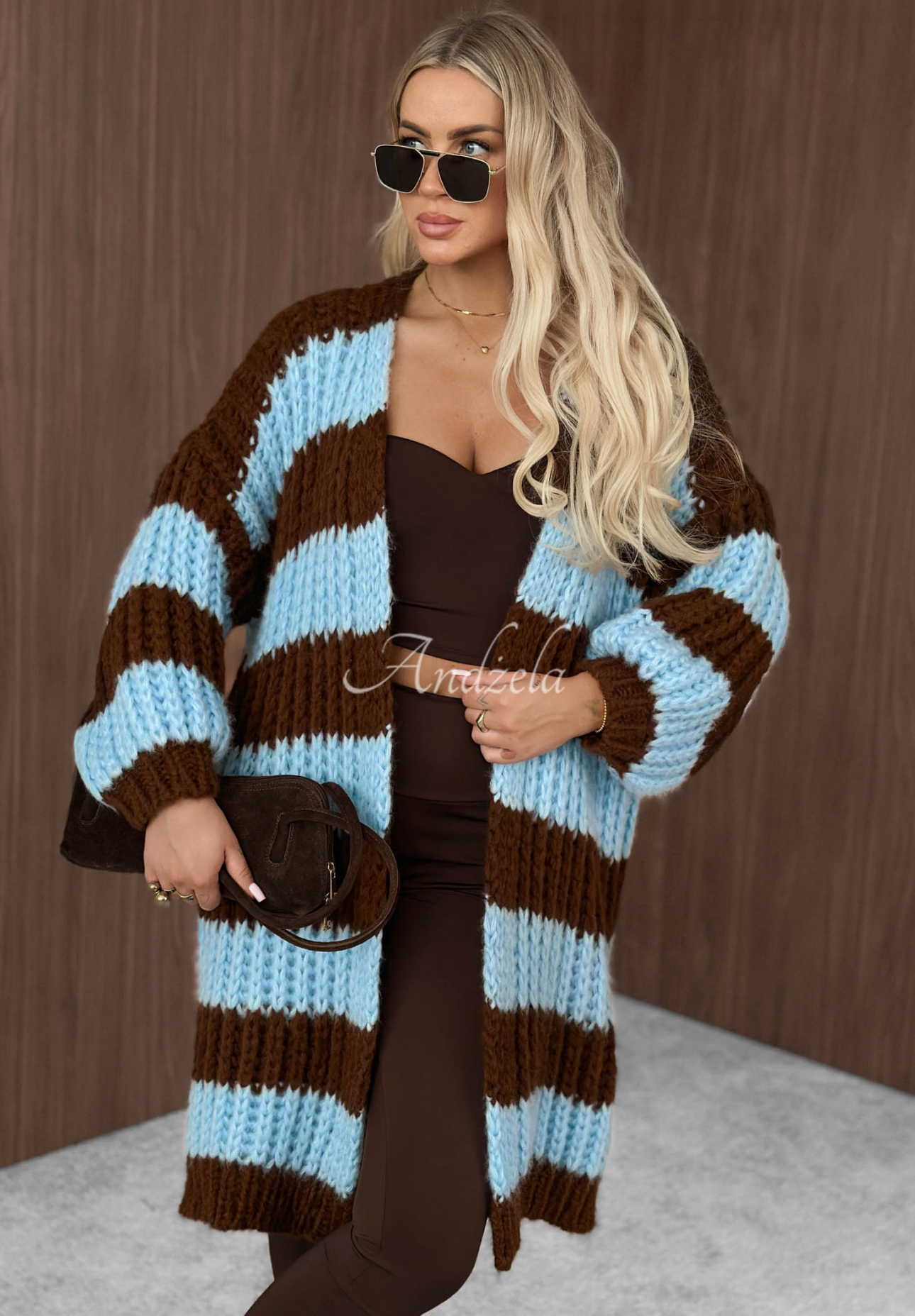 Cardigan lung în dungi cu mâneci bufante October Charm