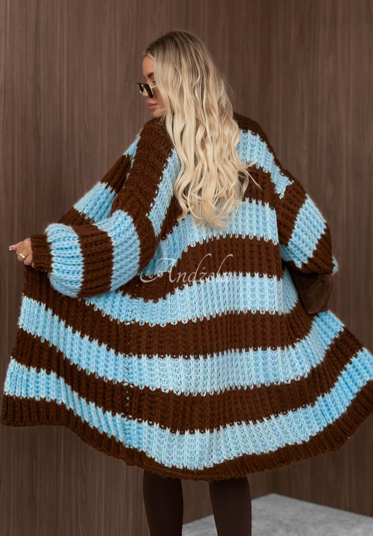 Cardigan lung în dungi cu mâneci bufante October Charm