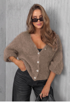 Krótki moherowy Cardigan z zapięciem Sugar Cloud mokka