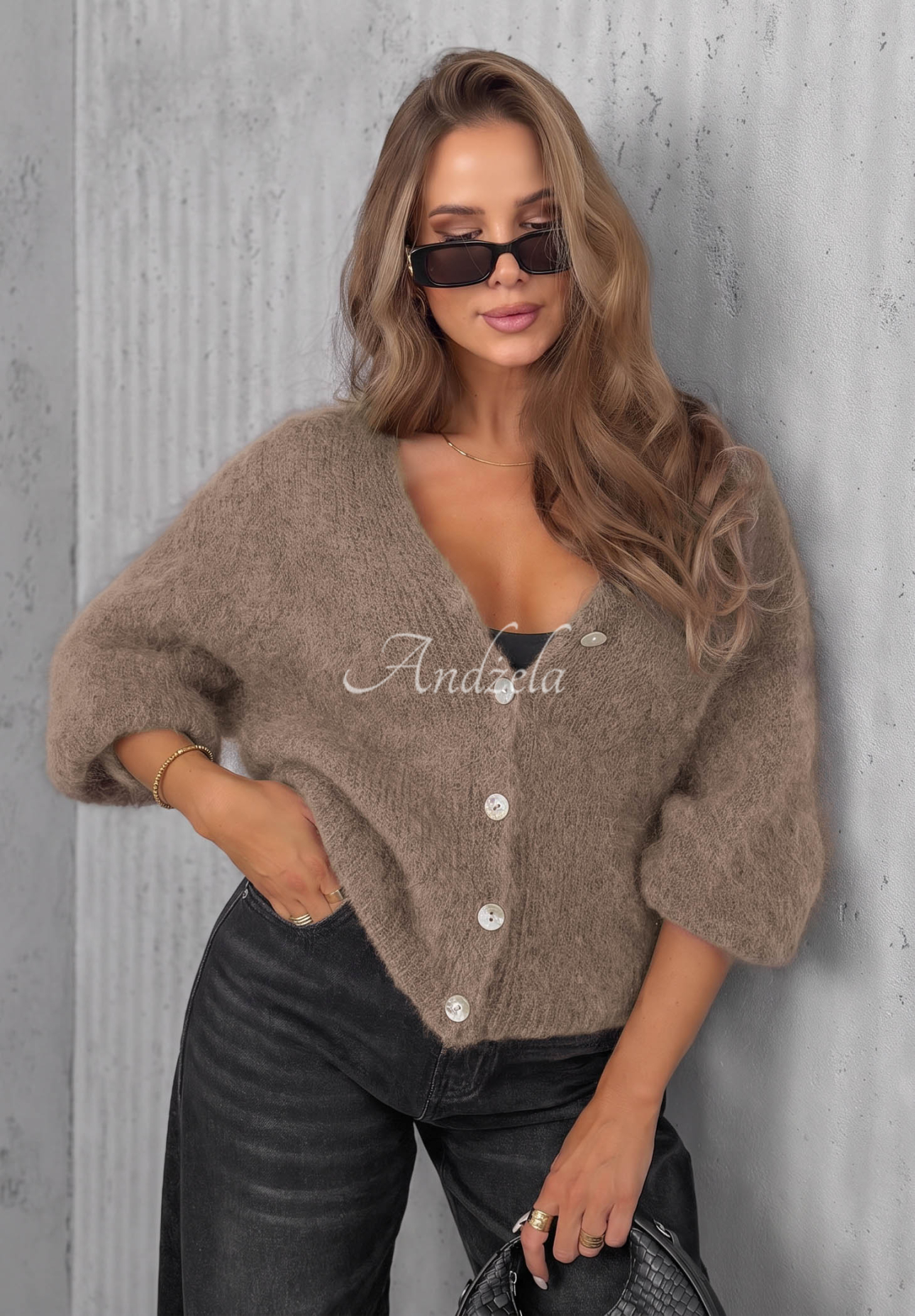 Cardigan scurt din mohair cu închidere Sugar Cloud
