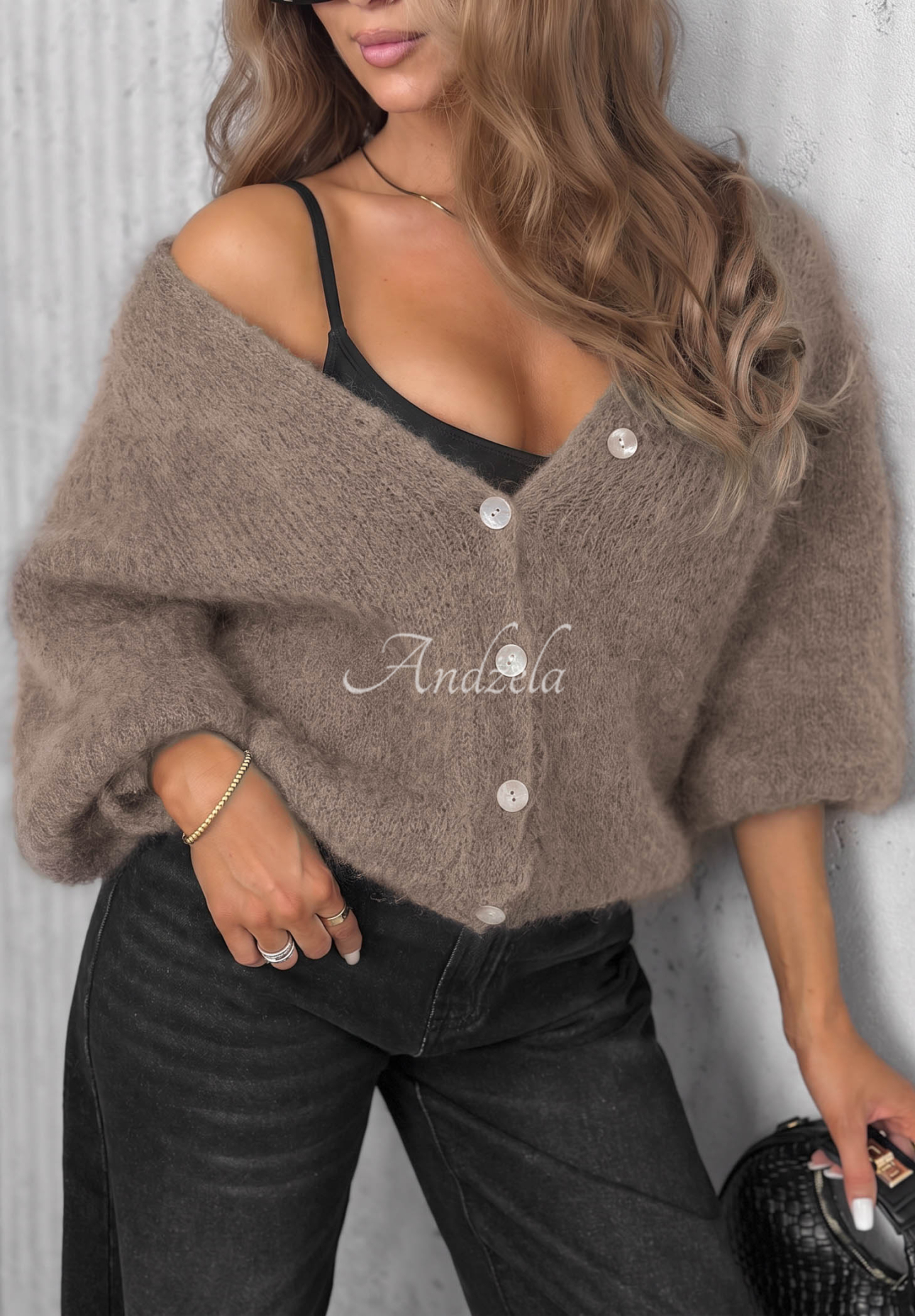 Cardigan scurt din mohair cu închidere Sugar Cloud
