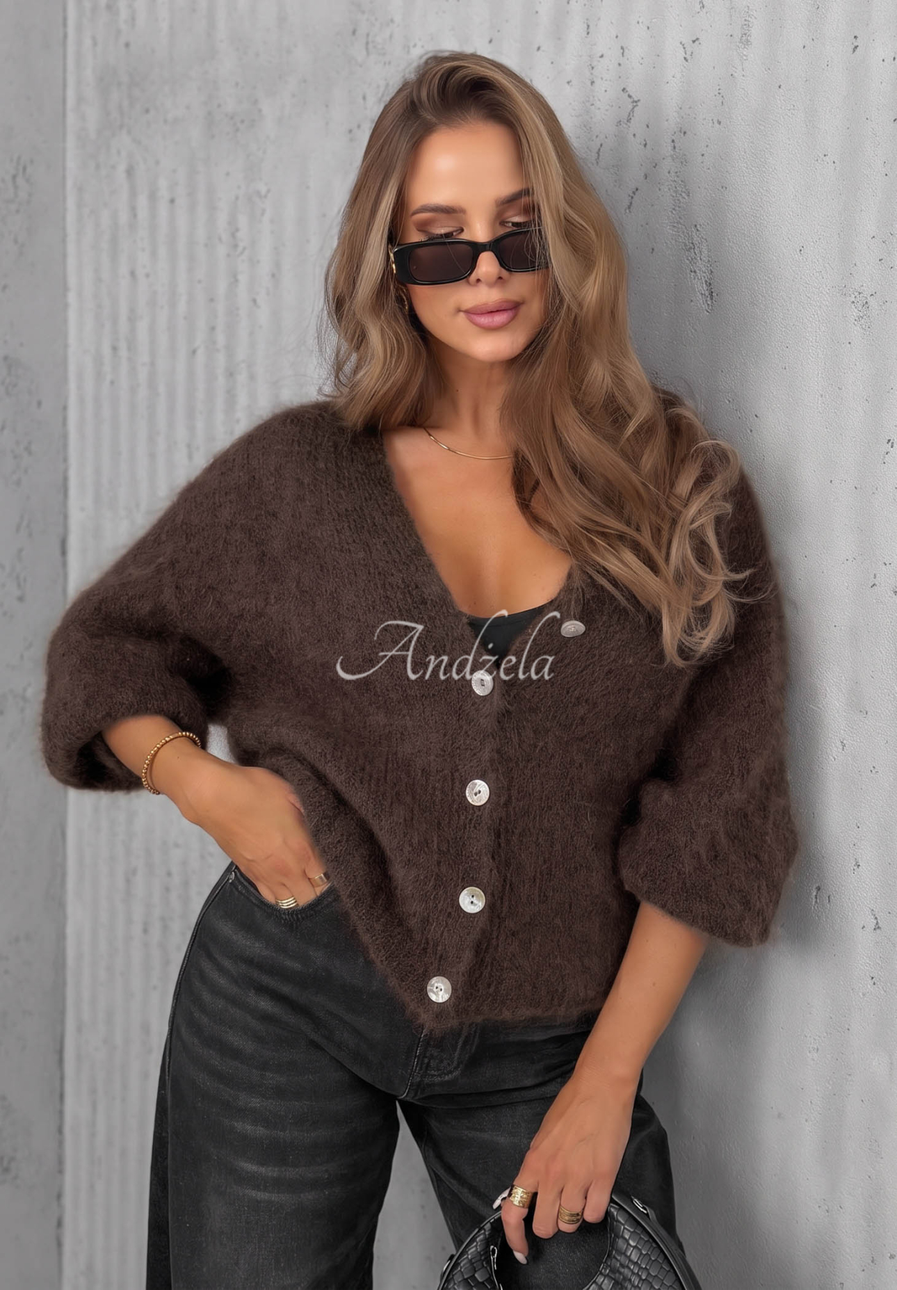 Cardigan scurt din mohair cu închidere Sugar Cloud