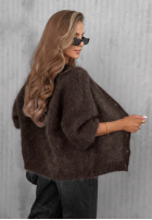 Krótki moherowy Cardigan z zapięciem Sugar Cloud ciocolatiu