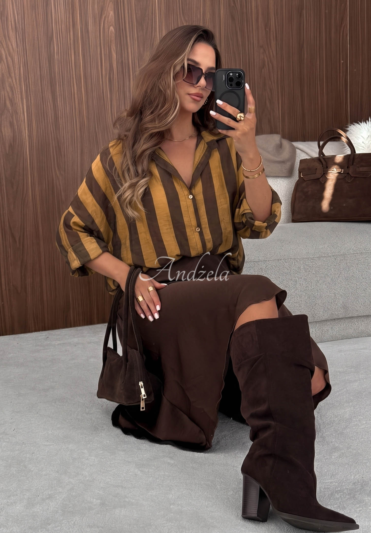 Cămașă oversize în dungi din lyocell Honey Sun