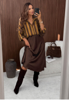 Cămașă z kołnierzem w paski Honey Sun musztardowo-ciocolatie