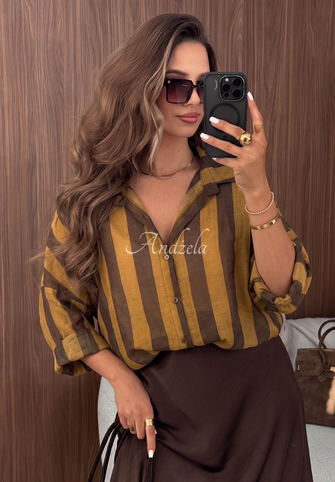 Cămașă oversize în dungi din lyocell Honey Sun