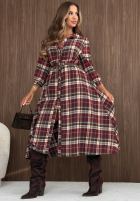 Koszulowa Rochie maxi w kratę z paskiem Fall Signature mov afină