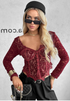 Gorsetowa Bluză longsleeve z koronki Pure Seduction negru