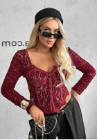 Gorsetowa Bluză longsleeve z koronki Pure Seduction negru