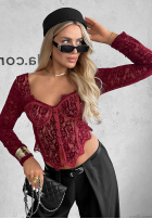 Gorsetowa Bluză longsleeve z koronki Pure Seduction negru