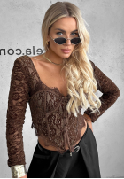 Gorsetowa Bluză longsleeve z koronki Pure Seduction negru