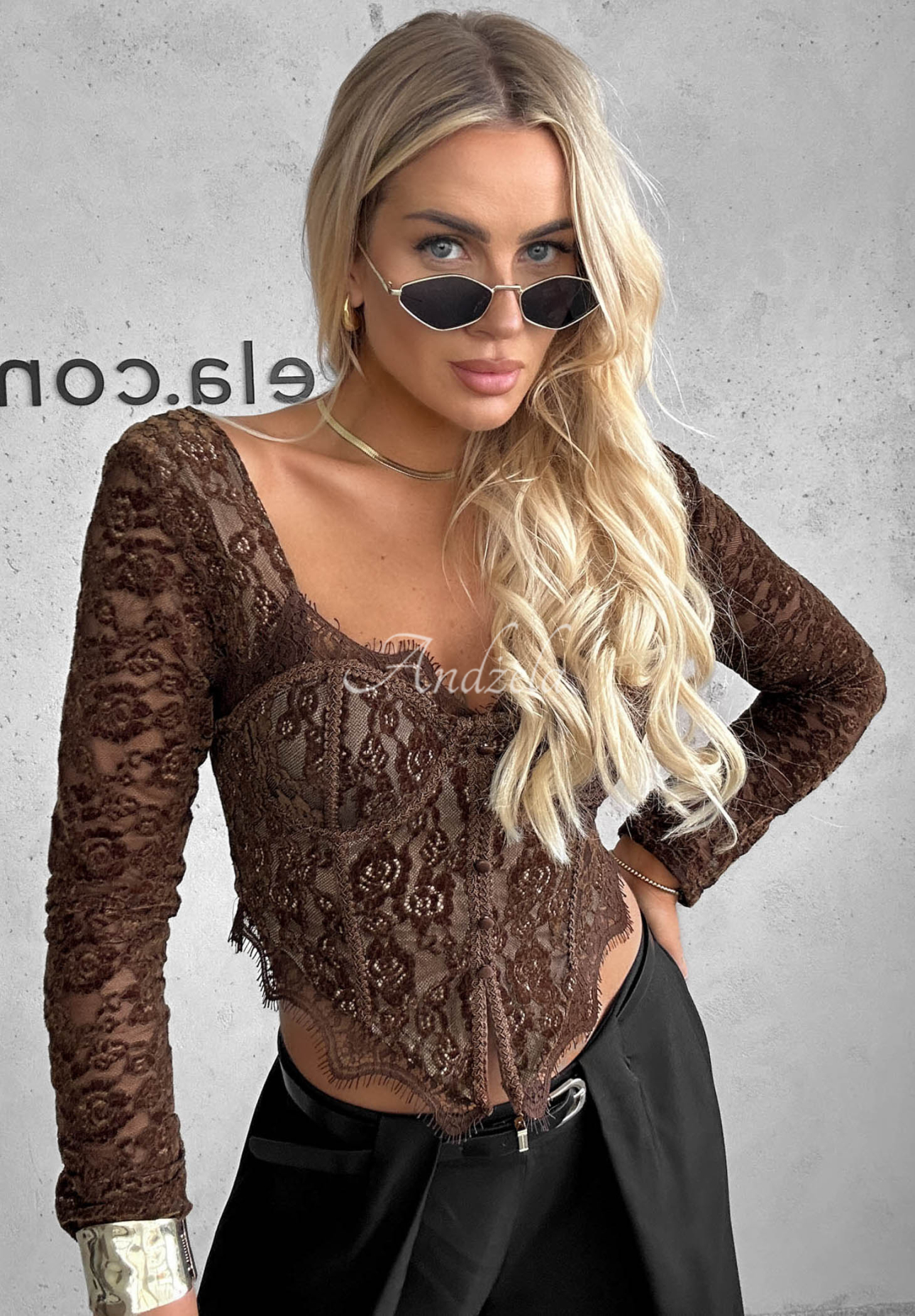 Bluză corset cu mânecă lungă din dantelă Pure Seduction