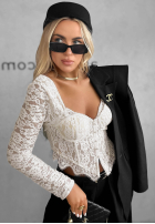 Gorsetowa Bluză longsleeve z koronki Pure Seduction negru