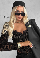Gorsetowa Bluză longsleeve z koronki Pure Seduction negru