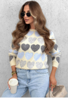 Miękki Pulover w serduszka Soft Hearts beżowo-ciocolatiu