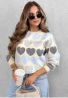 Miękki Pulover w serduszka Soft Hearts beżowo-ciocolatiu