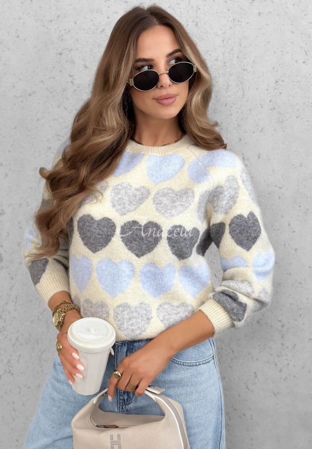 Pulover moale cu l&acirc;nă și inimioare Soft Hearts