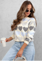 Miękki Pulover w serduszka Soft Hearts beżowo-ciocolatiu