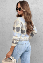 Miękki Pulover w serduszka Soft Hearts beżowo-ciocolatiu