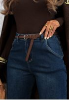 Pantaloni din denim mom fit z paskiem Weekend Mess ciemnoniebieskie