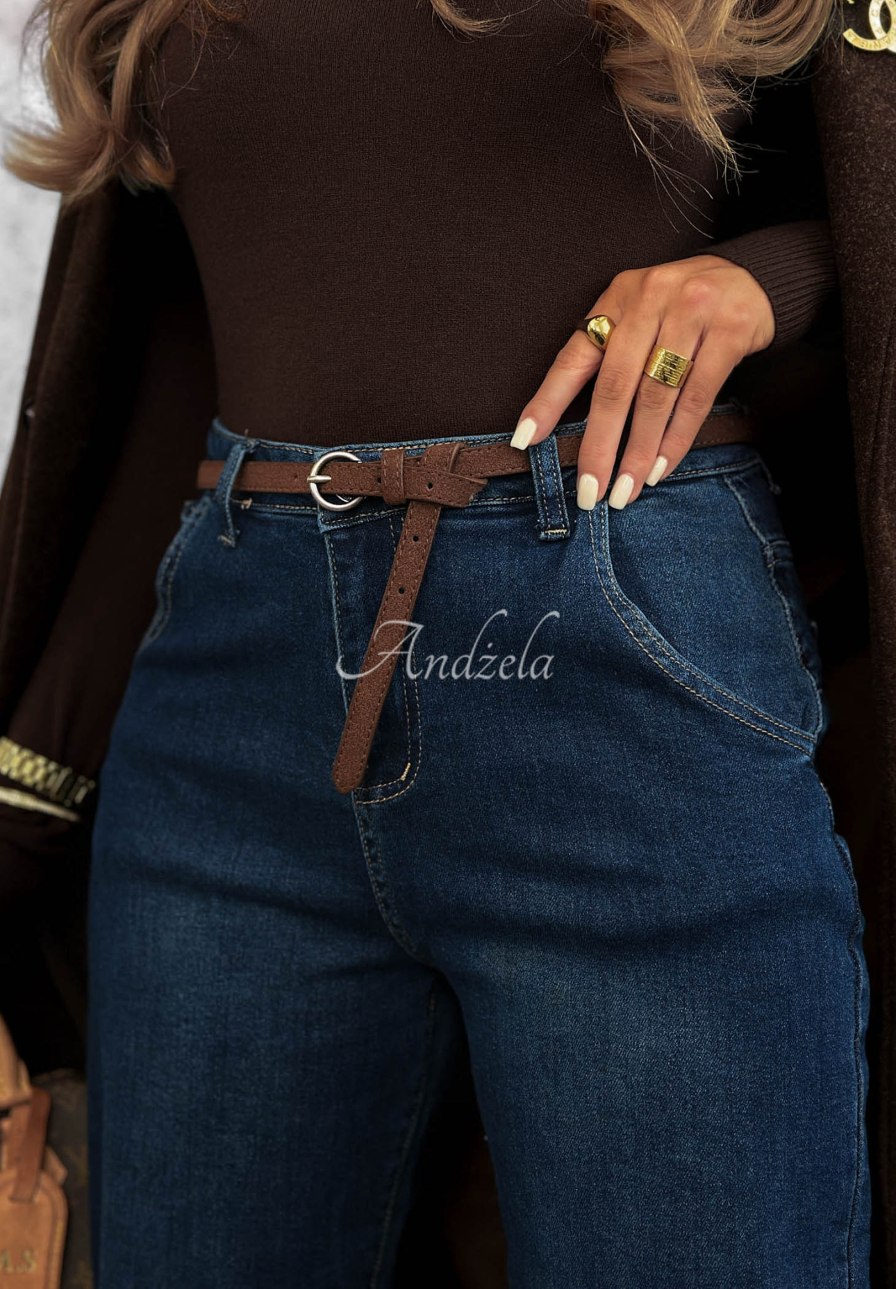 Blugi mom fit cu curea Running Late