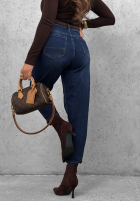 Pantaloni din denim mom fit z paskiem Weekend Mess ciemnoniebieskie